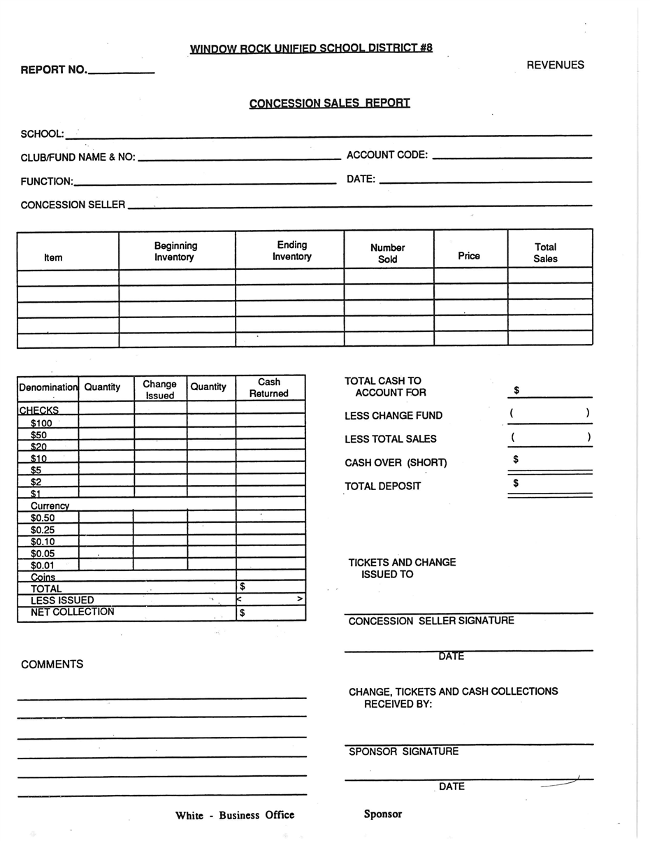 Concession Sales Report Form
